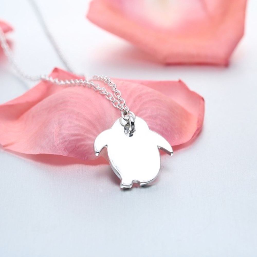 Dainty Blue & White Penguin Pendant Gold Necklace - Picture 4 of 6